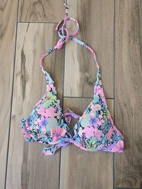 Victoria's Secret Floral Pink & Blue Bikini Top